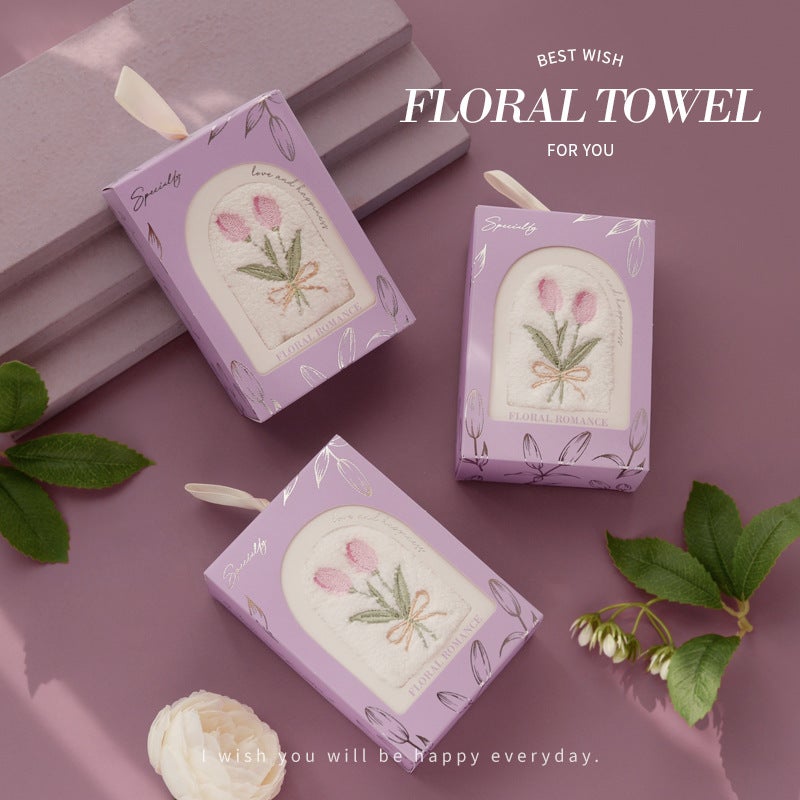 Creative Tulip Embroidery Hand Towel – Superfine Fiber Wedding Gift - Image 4