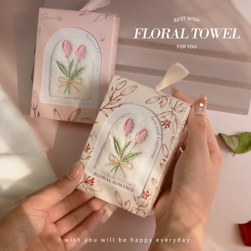 Creative Tulip Embroidery Hand Towel – Superfine Fiber Wedding Gift - Image 5