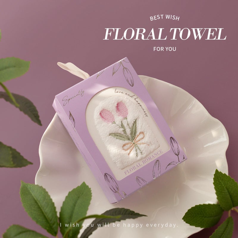Creative Tulip Embroidery Hand Towel – Superfine Fiber Wedding Gift - Image 1