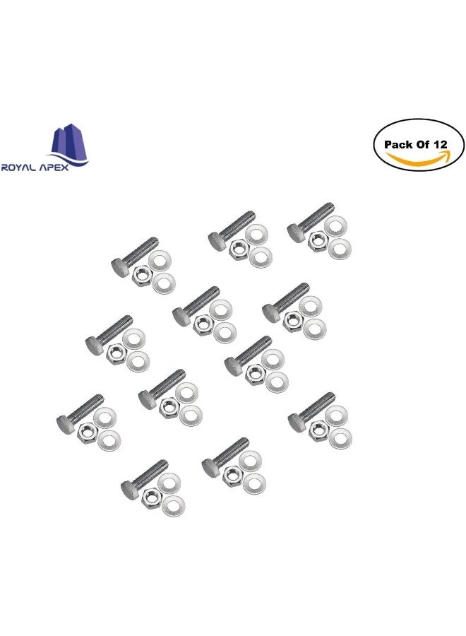 Royal Apex Royal Apex 12 pcs Hex Head Screw Bolts Nuts & Washers Fully Thread GI Plain Finish Bolt Set. (8, 100M) - Image 3