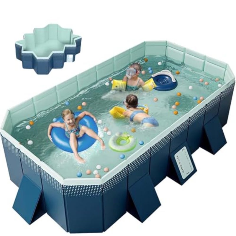Foldable Swimming Pool, Non-Inflatable'and Adults' Outdoor Swimming Pool, Quick Setup Easy Storage, for Indoor, Outdoor, Beach, Backyard, Garden 210 * 140 * 55cm - Image 1