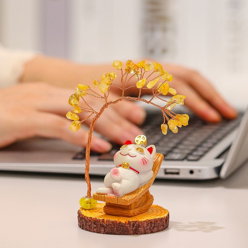 Fortune Cat Resin Money Tree Decoration Ornament Gift - Image 4