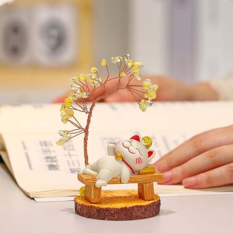 Fortune Cat Resin Money Tree Decoration Ornament Gift - Image 3