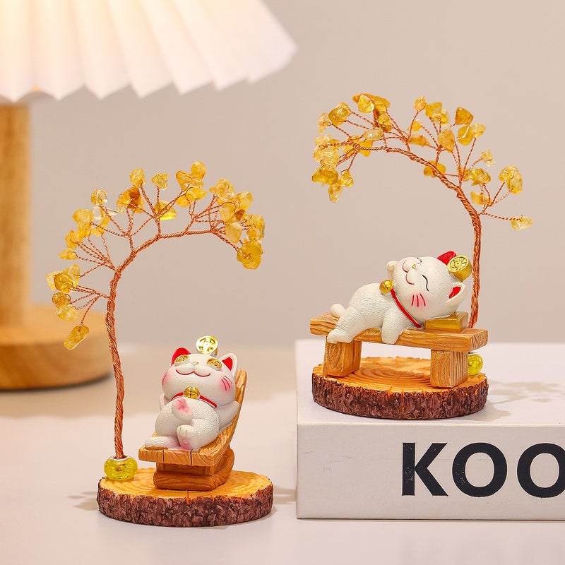 Fortune Cat Resin Money Tree Decoration Ornament Gift - Image 2