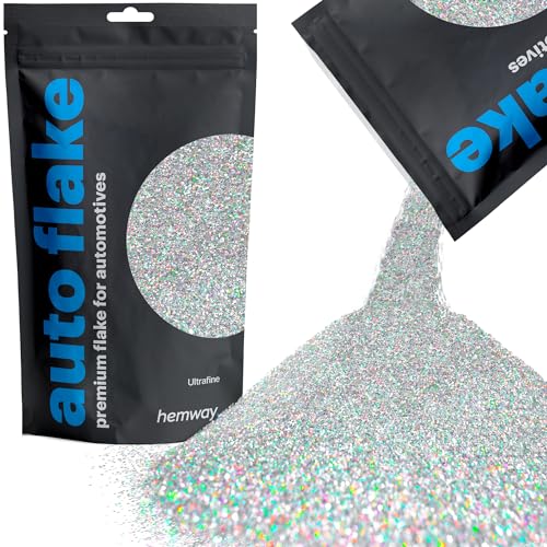 Hemway Auto Metal Flake Premium Glitter Paint Additive for Cars, Bikes, Automotives, Spray Painting, Epoxy Resin & DIY 100g / 3.5oz - Ultrafine (1/128" 0.008" 0.2mm) - Silver Holographic - Image 1