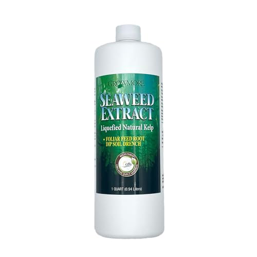 Grow More Liquified Seaweed Extract Fertilizer for Plants - 1 Quart of Natural Liquid Kelp Fertilizer - 11% Organic Kelp Plant Food for Transplant Protection & Root Development - Image 1