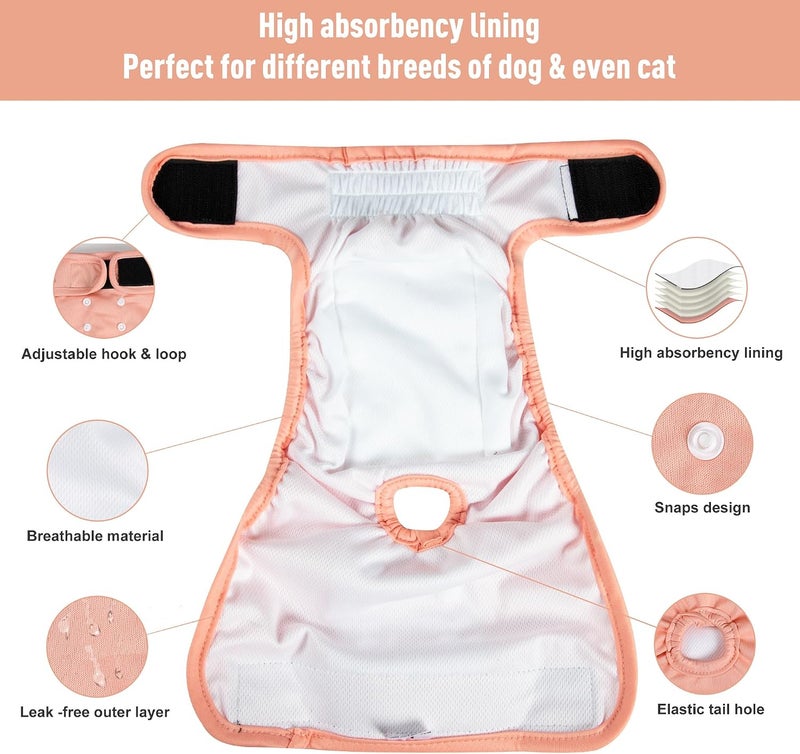 ZINGTERRA 3Pack Reusable Female Dog Diapers, Washable Diaper for Doggie,Highly Absorbent Dog Diaper,Adjustable Leakproof Puppy Diapers Skirt for Heat,Incontinence,Period Doggy Nappies XXL - Image 4