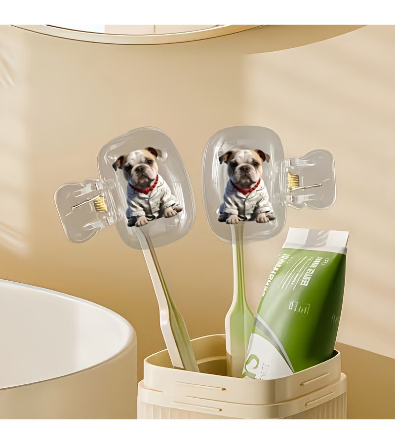 2 Pcs Odorless Dustproof Toothbrush Cases Bulldog Design Ventilation Holes Portable Travel - Image 2