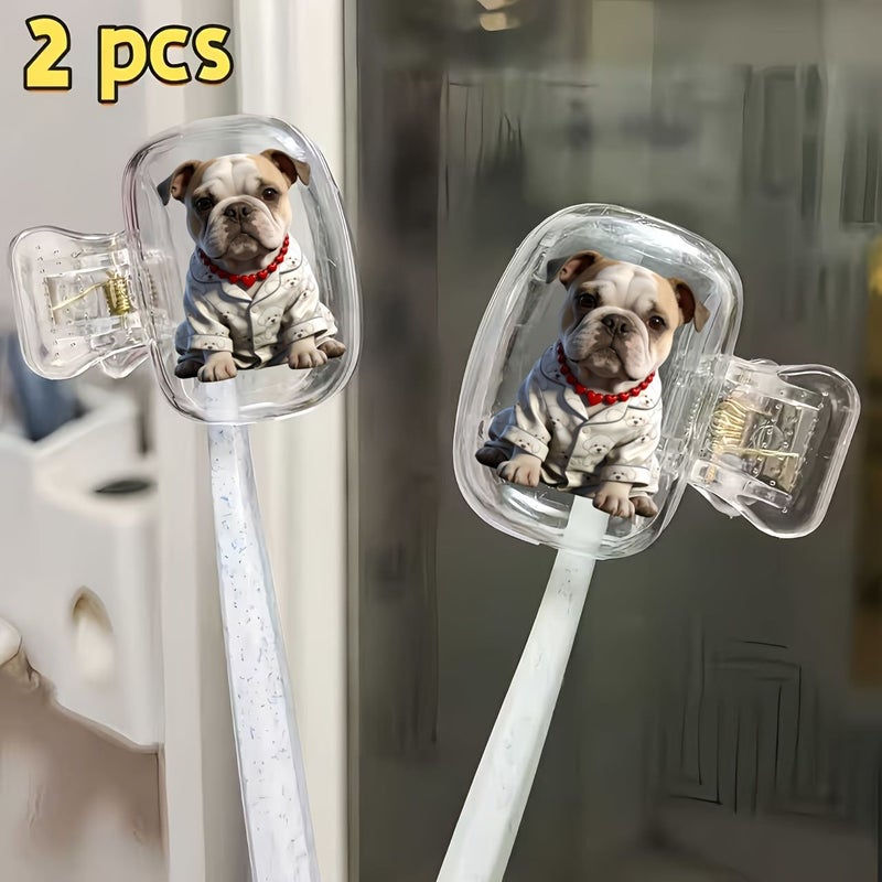 2 Pcs Odorless Dustproof Toothbrush Cases Bulldog Design Ventilation Holes Portable Travel - Image 1