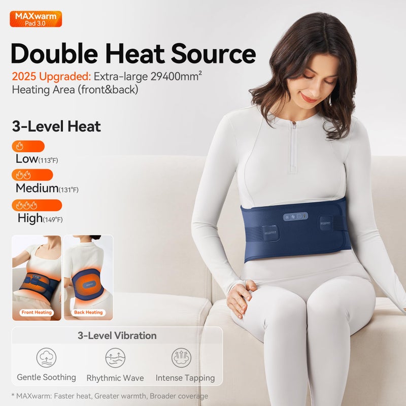 IKEEPFIT Cordless Heating Pad For Back Pain Relief: Maxwarm 3.0[2025 Upgraded]  Ikeepfit Electric Heat Pad With Massager For Period Cramps  Extra Large 65""  8000Mah Battery  Gift For Women Men (Blue) - Image 2