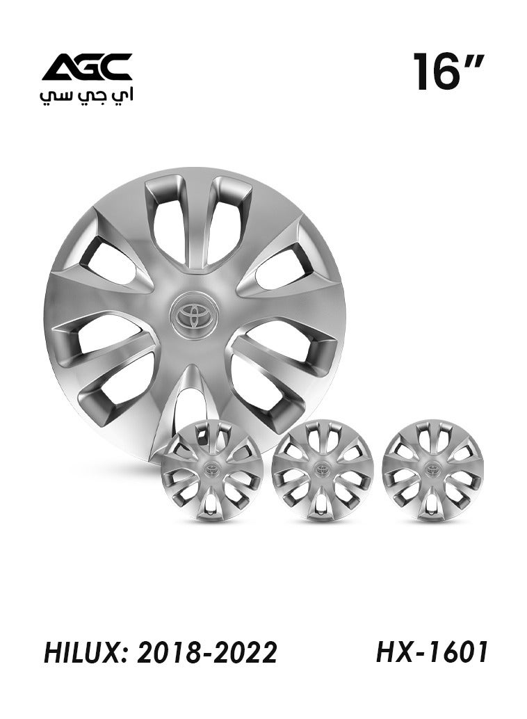 Agc 16 Inch Wheel Cover Set for Toyota Hilux 2018–2022 – AGC HX-1601 Model, Durable ABS Snap-On Hub Cap, Silver Finish, Set of 4 Pieces, - Image 1