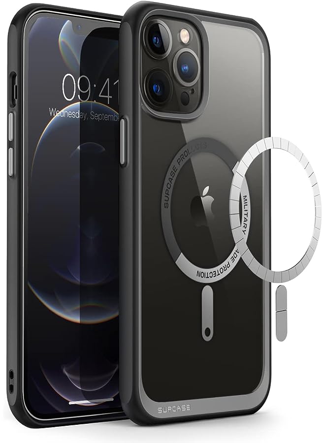 سوبكيس حافظة Unicorn Beetle Mag Series لهاتف iPhone 13 Pro Max (إصدار 2021) مقاس 6.7 بوصة، حافظة شفافة واقية هجينة ممتازة متوافقة مع MagSafe (أسود) - Image 1