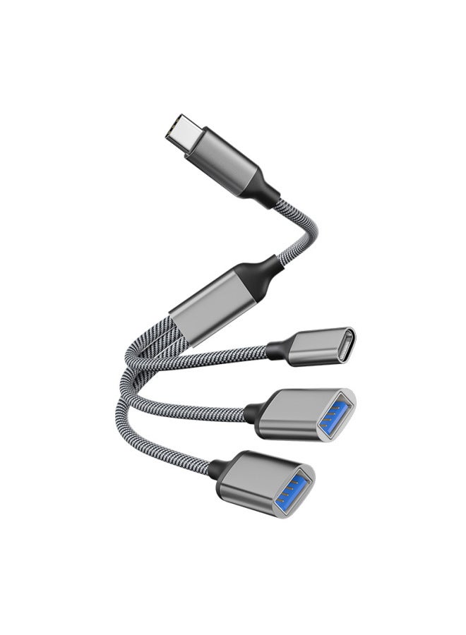 Mobile Phone Expansion Dock Computer Three-in-one Docking Station U Disk Mouse Extension Cable Splitter Usb Multi-port Expander-Color:Type-c To Usb One To Three 10w (grey) - Image 1