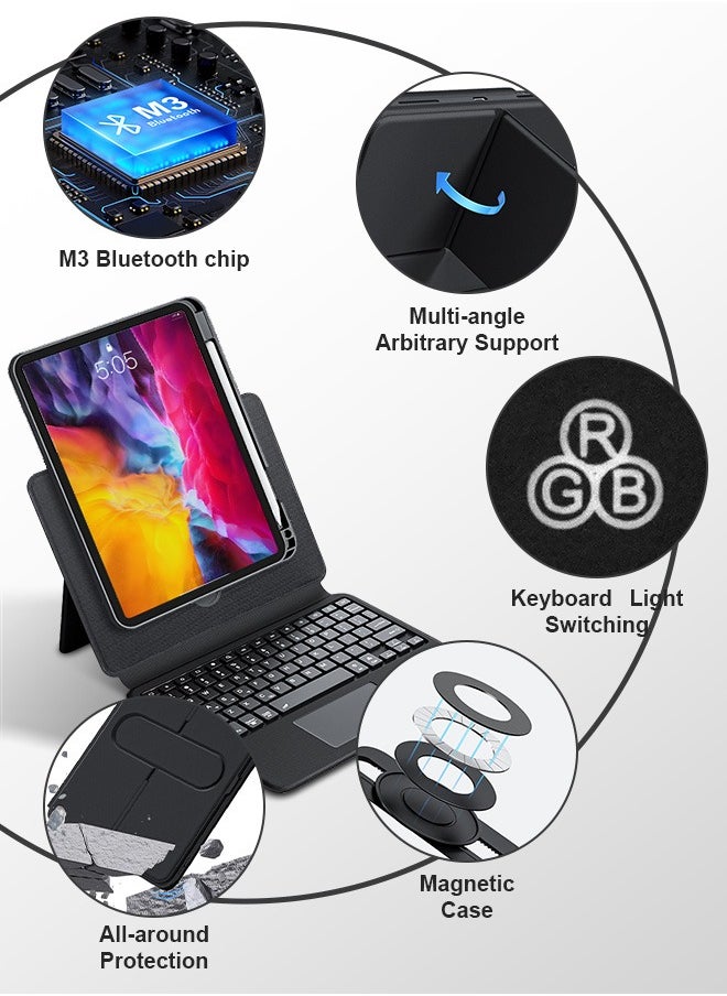Xoopla - Magic Keyboard Case for iPad Air 11-Inch (2024),Tablet Keyboard with Portable Magnetic Detachable Protective Case/Slide Design/360° Rotating Screen/Smart Trackpad/Seven Backlit Colors/Auto Sleep Function,Rechargeable Wireless Bluetooth Keyboard (2-IN-1 / English ) - Image 1