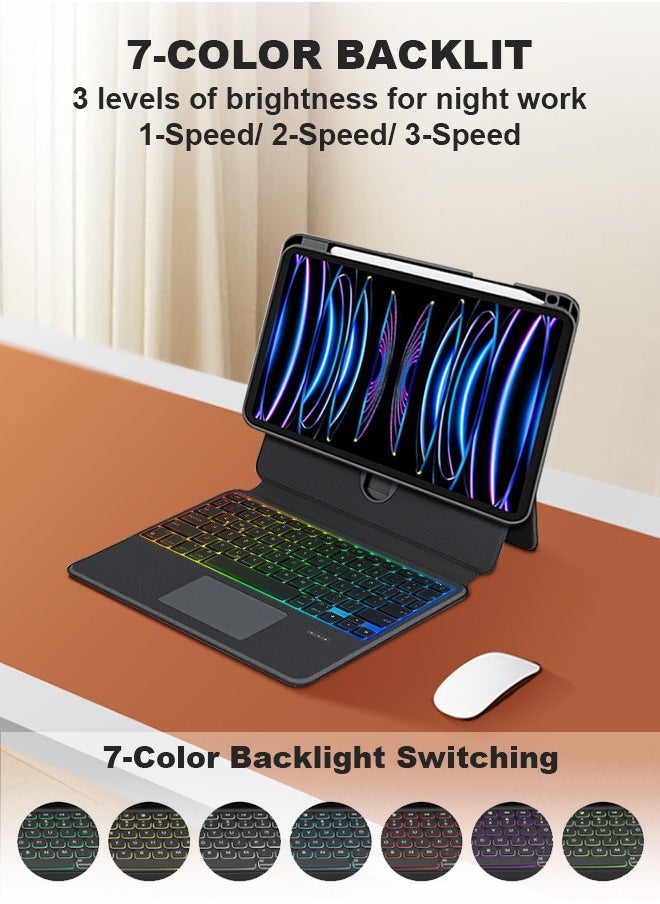 Xoopla - Magic Keyboard Case for iPad Air 11-Inch (2024),Tablet Keyboard with Portable Magnetic Detachable Protective Case/Slide Design/360° Rotating Screen/Smart Trackpad/Seven Backlit Colors/Auto Sleep Function,Rechargeable Wireless Bluetooth Keyboard (2-IN-1 / English ) - Image 1