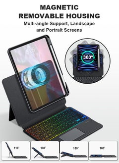 Xoopla 2-IN-1 English Magic Keyboard Case Bundle,Tablet Keyboard with Portable Magnetic Detachable Protective Case/Slide Design/360° Rotating Screen/Smart Trackpad/Seven Backlit Colors/Auto Sleep Function,Rechargeable Wireless Bluetooth Keyboard for iPad Air (2024) and Other 11-Inch Products  - Image 4