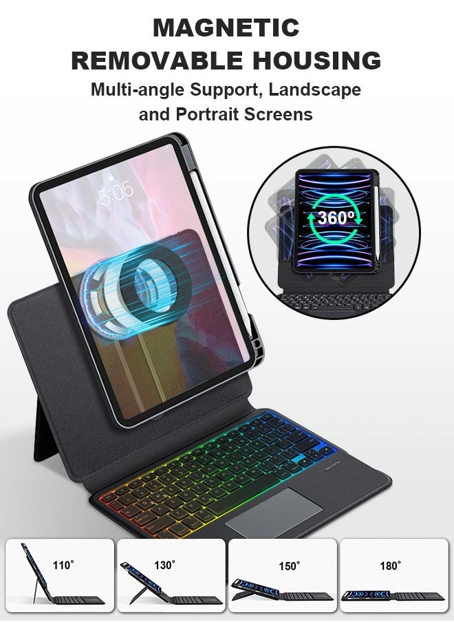 Xoopla - Magic Keyboard Case for iPad Air 11-Inch (2024),Tablet Keyboard with Portable Magnetic Detachable Protective Case/Slide Design/360° Rotating Screen/Smart Trackpad/Seven Backlit Colors/Auto Sleep Function,Rechargeable Wireless Bluetooth Keyboard (2-IN-1 / English ) - Image 1