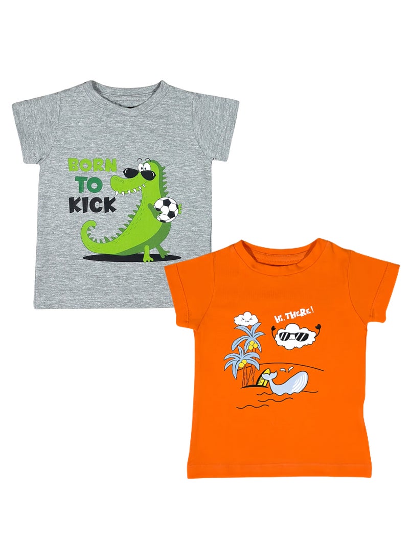 Baby Co. Crocdile Grey T-shirt & Summer Orange T-shirts (2 Pack) - Image 1