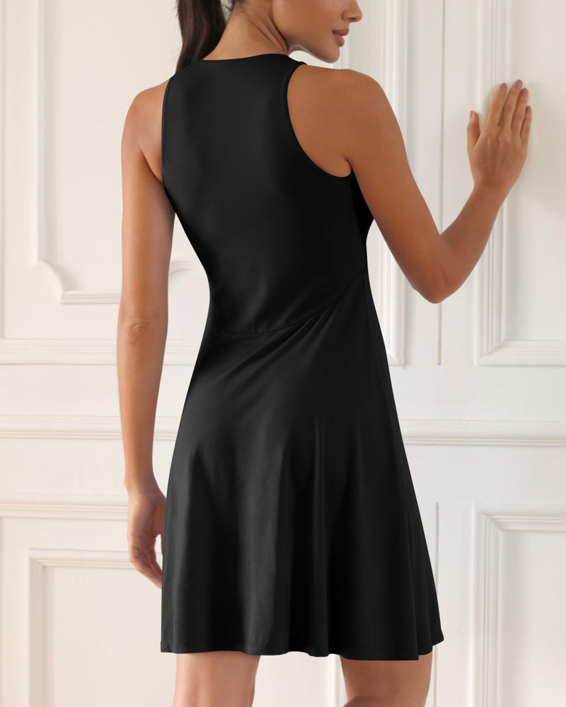 ODODOS Casual Flare Tank Dress for Women Summer Sleeveless Sundress Mini Skater Dress, Black, Small - Image 4