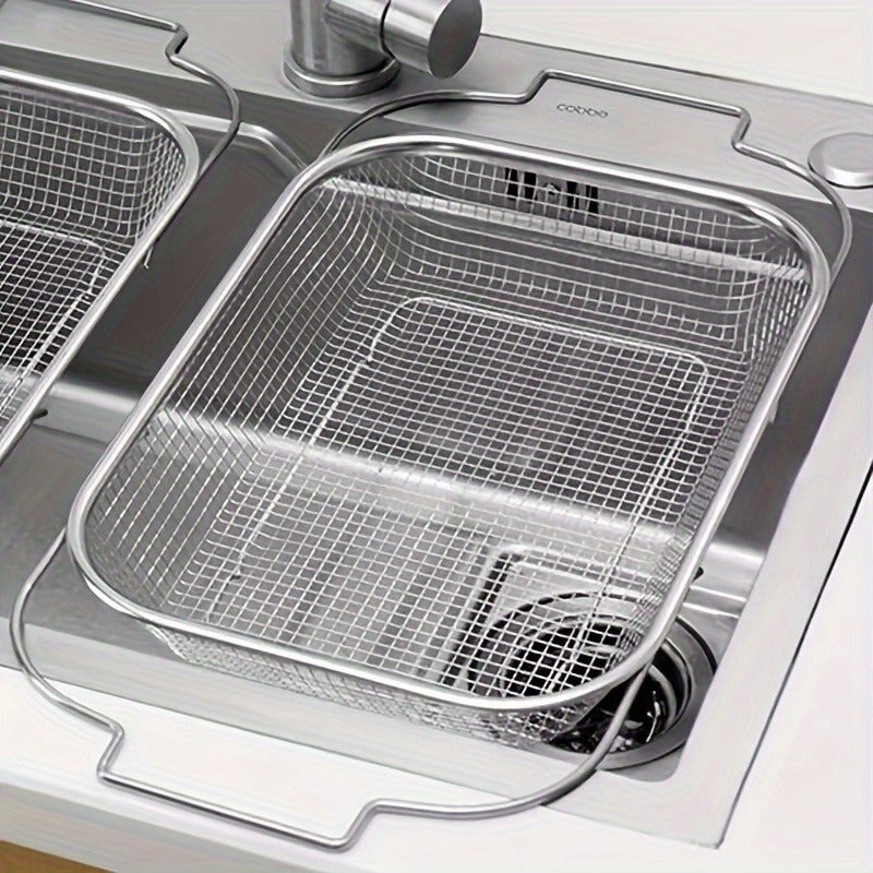1pc, Stainless Steel Sink Drain Basket, Retractable Kitchen Sink Vegetable And Fruit Drain Rack, Sink Storage Rack, Dish Rack - Image 1
