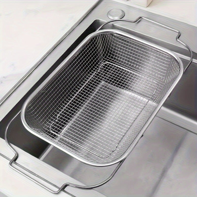 1pc, Stainless Steel Sink Drain Basket, Retractable Kitchen Sink Vegetable And Fruit Drain Rack, Sink Storage Rack, Dish Rack - Image 2