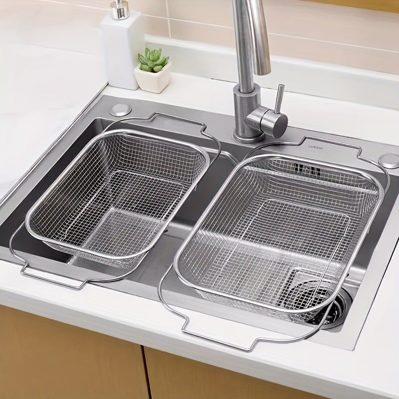 1pc, Stainless Steel Sink Drain Basket, Retractable Kitchen Sink Vegetable And Fruit Drain Rack, Sink Storage Rack, Dish Rack - Image 3