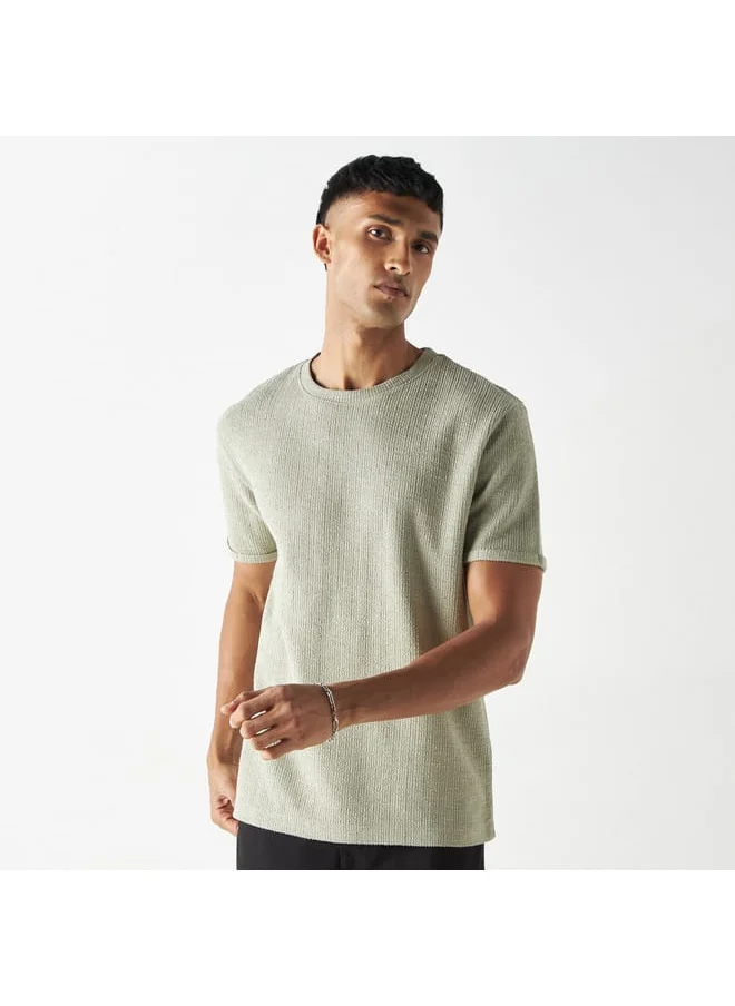 Iconic Textured T-shirt with Crew Neck and Short Sleeves