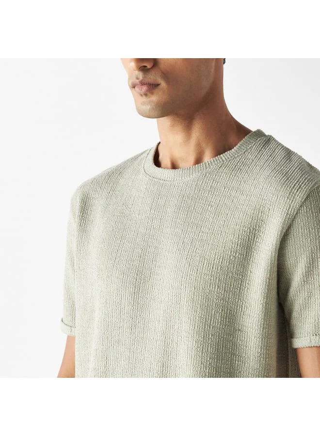 Iconic Textured T-shirt with Crew Neck and Short Sleeves