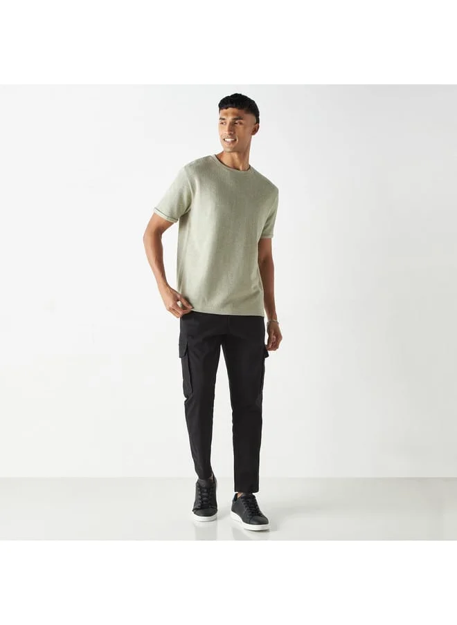 Iconic Textured T-shirt with Crew Neck and Short Sleeves