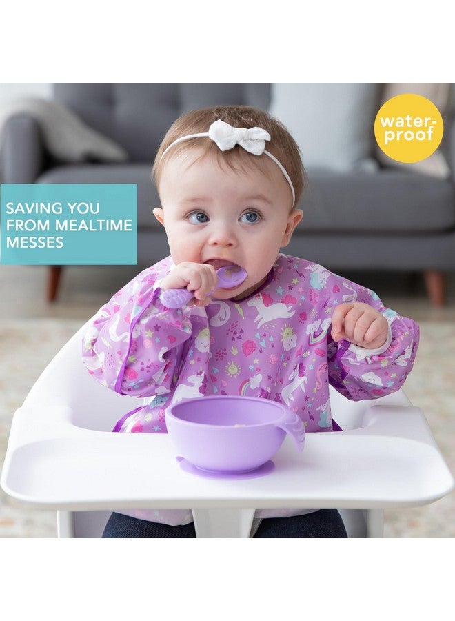 Bumkins Sleeved Bib for Girl or Boy, Baby and Toddler for 6-24 Mos Essential Must Have for Eating, Feeding, Baby-Led Weaning Supplies, Long Sleeve Mess Saving Food Catcher, Soft Fabric, Unicorn Purple - Image 2