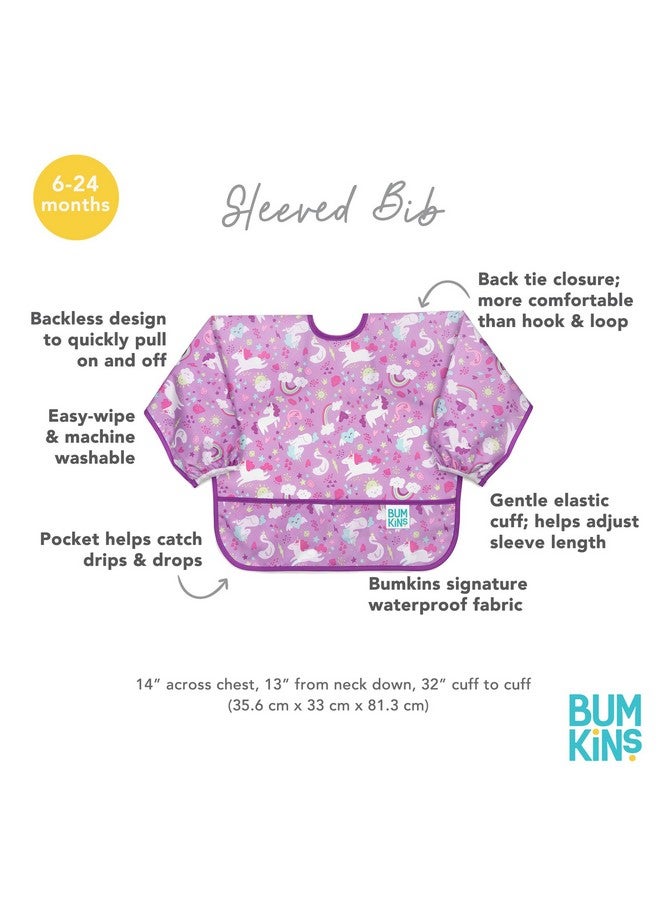 Bumkins Sleeved Bib for Girl or Boy, Baby and Toddler for 6-24 Mos Essential Must Have for Eating, Feeding, Baby-Led Weaning Supplies, Long Sleeve Mess Saving Food Catcher, Soft Fabric, Unicorn Purple - Image 5