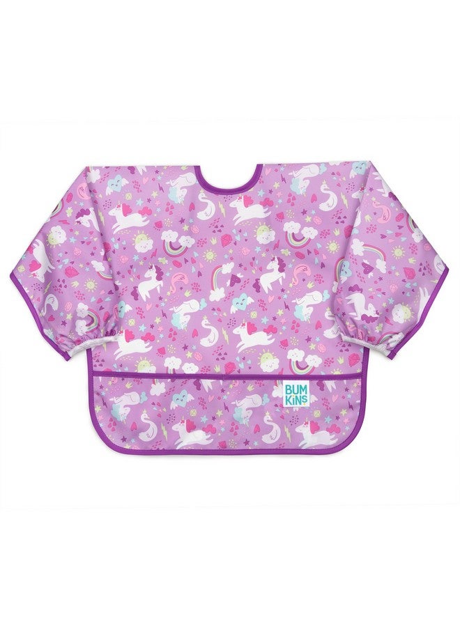 Bumkins Sleeved Bib for Girl or Boy, Baby and Toddler for 6-24 Mos Essential Must Have for Eating, Feeding, Baby-Led Weaning Supplies, Long Sleeve Mess Saving Food Catcher, Soft Fabric, Unicorn Purple - Image 1