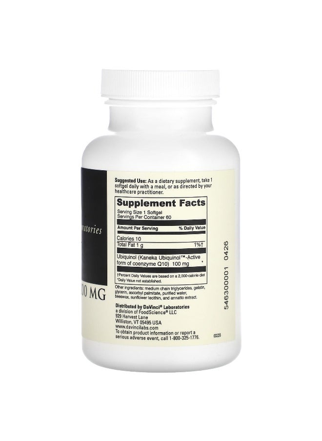DaVinci Laboratories DaVinci Laboratories, Ubiquinol, 100 mg, 60 Softgels  - Image 2