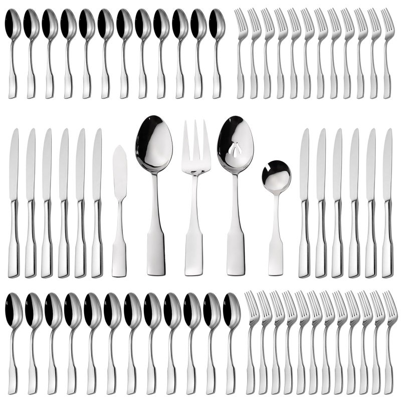 Alata Kate 65Piece Silverware With UtensilServing Set Service for 12 Stainless Steel Flatware Mirror Polished Cutlery Dishwasher Safe