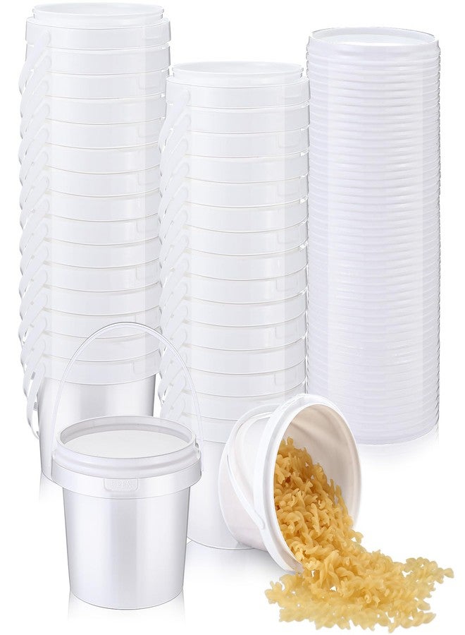 Mifoci 50 Pcs 16 oz Round Plastic Bucket with Lids and Handle Reusable Ice Cream Containers Small White Bucket Plastic Tub Freezer Airtight Food Storage Containers for Kitchen Drinks Home - Image 3