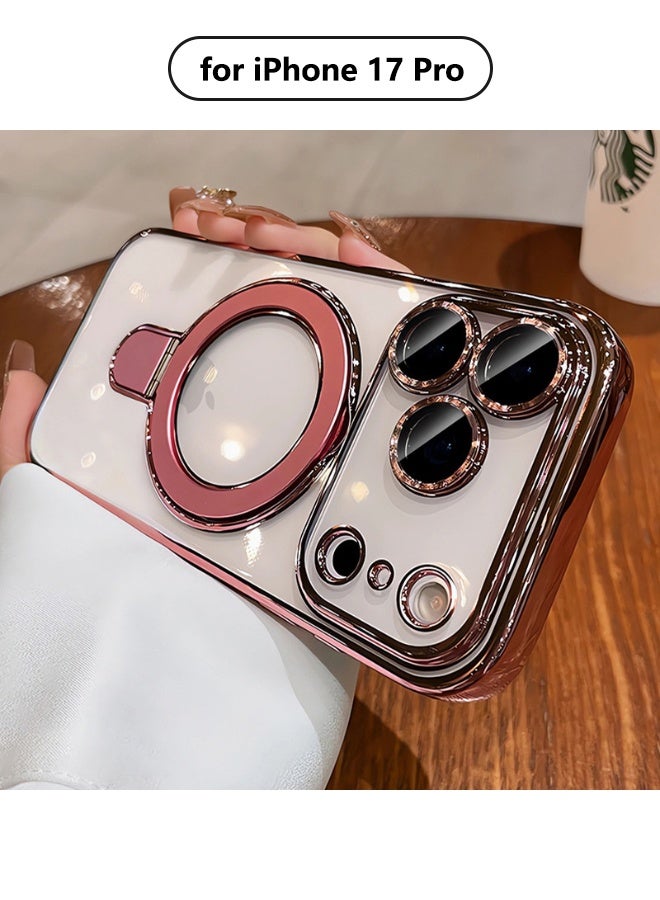 جراب مغناطيسي لهاتف iPhone 17 Pro، مع حامل حلقي غير مرئي، واقي مدمج لعدسة الكاميرا، متوافق مع MagSafe، جراب ناعم مقاوم للخدش والصدمات لهاتف iPhone 17 Pro مقاس 6.3 بوصة، وردي - Image 1