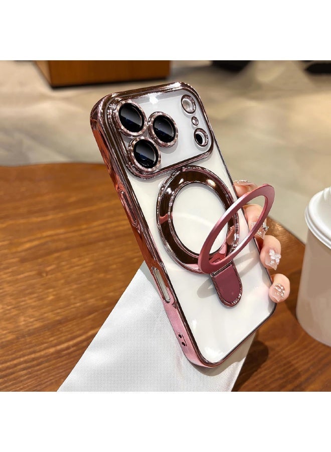 جراب مغناطيسي لهاتف iPhone 17 Pro، مع حامل حلقي غير مرئي، واقي مدمج لعدسة الكاميرا، متوافق مع MagSafe، جراب ناعم مقاوم للخدش والصدمات لهاتف iPhone 17 Pro مقاس 6.3 بوصة، وردي - Image 2