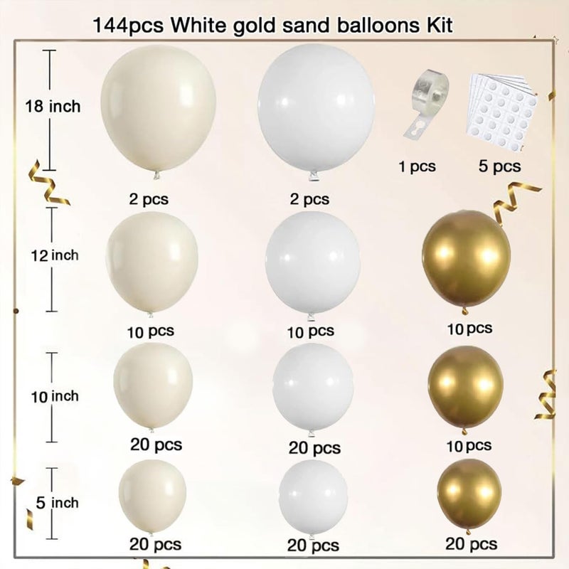 Blocesa Sand White Gold Balloon Arch Kit, White Beige Chrome Gold Balloons Cream Balloons Metallic Gold Balloon for Boho Neutral Wedding Bridal Shower Birthday New Year Decorations. - Image 2
