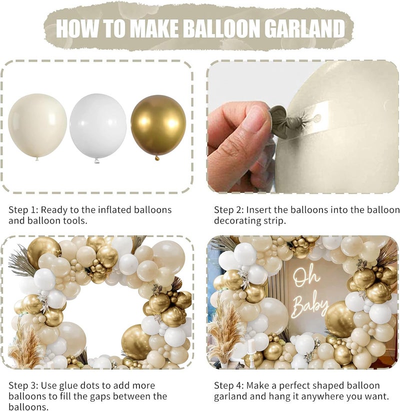 Blocesa Sand White Gold Balloon Arch Kit, White Beige Chrome Gold Balloons Cream Balloons Metallic Gold Balloon for Boho Neutral Wedding Bridal Shower Birthday New Year Decorations. - Image 3