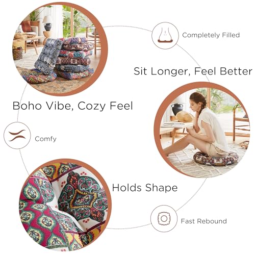Codi Meditation Floor Pillow, Boho Pillows Seating for Adults and Kids, Large Cushion for Yoga Living Room Tatami Sitting, Memory Foam Added, 22x22 Inch Pack of 2, Round - Multi Blaidiere - Image 3