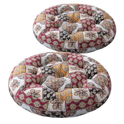 Codi Meditation Floor Pillow, Boho Pillows Seating for Adults and Kids, Large Cushion for Yoga Living Room Tatami Sitting, Memory Foam Added, 22x22 Inch Pack of 2, Round - Multi Blaidiere - Image 1