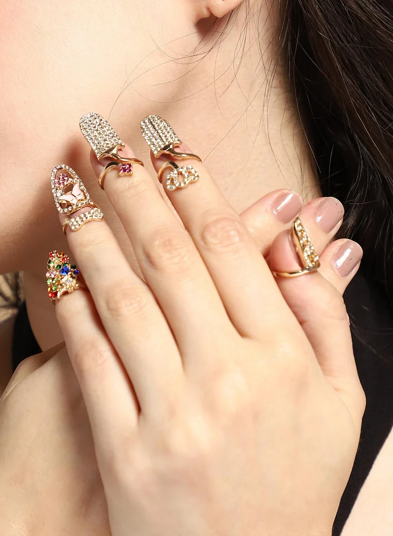 SOHI SOHI Women The Regal-Papillon Nail Ring Set | California  Colour | Set Of 5 | One-Size | Artificial Stone Alloy Material | Adjustable Closure | Ring For Casual & Evening Wear