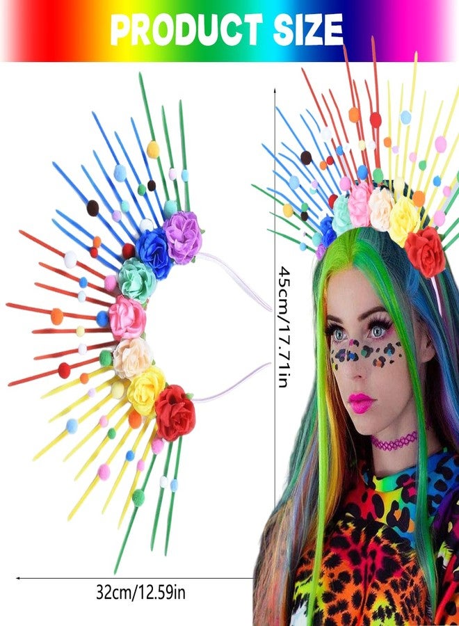 AUOCATTAIL Rainbow Headbands Halo Sun Flower Crown Hair Accessories Rainbow Sunburst Spiked LGBTQ Headdress Pride Outfits for Pride Day Parade Halloween Costume Cosplay Carnival Party Headpiece - Image 2