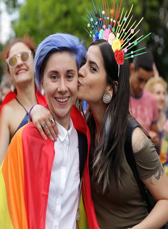 AUOCATTAIL Rainbow Headbands Halo Sun Flower Crown Hair Accessories Rainbow Sunburst Spiked LGBTQ Headdress Pride Outfits for Pride Day Parade Halloween Costume Cosplay Carnival Party Headpiece - Image 4