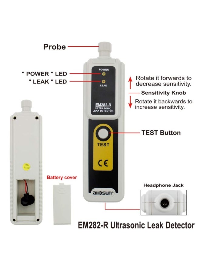 Generic - allsun Ultrasonic Leak Detector  Transmitter Finder 40KHz Air Gas Water Dust Leak Pressure Headphone Gas Liquid Leakage Monitor Accessory Kit LED Indication Ultrasonic Leak Finder Tool - Image 1