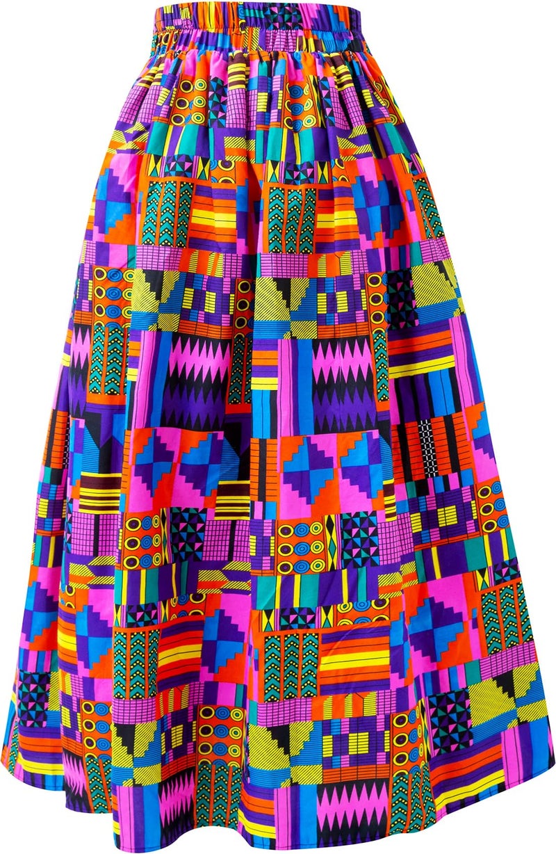 SHENBOLEN Women African Traditional Costume Ankara Print Skirt Dashiki Long Skirts (X-Large,J) - Image 2