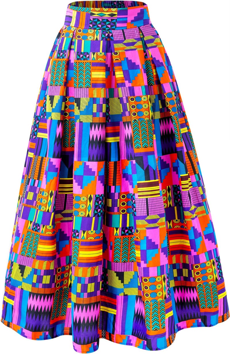 SHENBOLEN Women African Traditional Costume Ankara Print Skirt Dashiki Long Skirts (X-Large,J) - Image 1