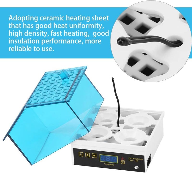 klarako Mini Eggs Incubator, Digital 4 Eggs Hatching Incubator Poultry Hatcher Temperature Control with Digital Display for Hatching Chicken Chick Duck Bird Goose Egg - Image 4