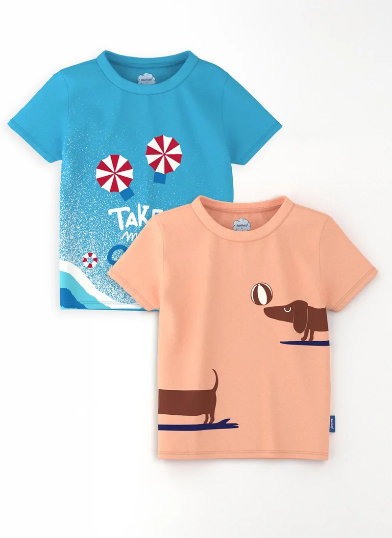 نوتيناتي Nautinati Boys' Pack of 2 Cotton Beach Graphic Printed T-shirts