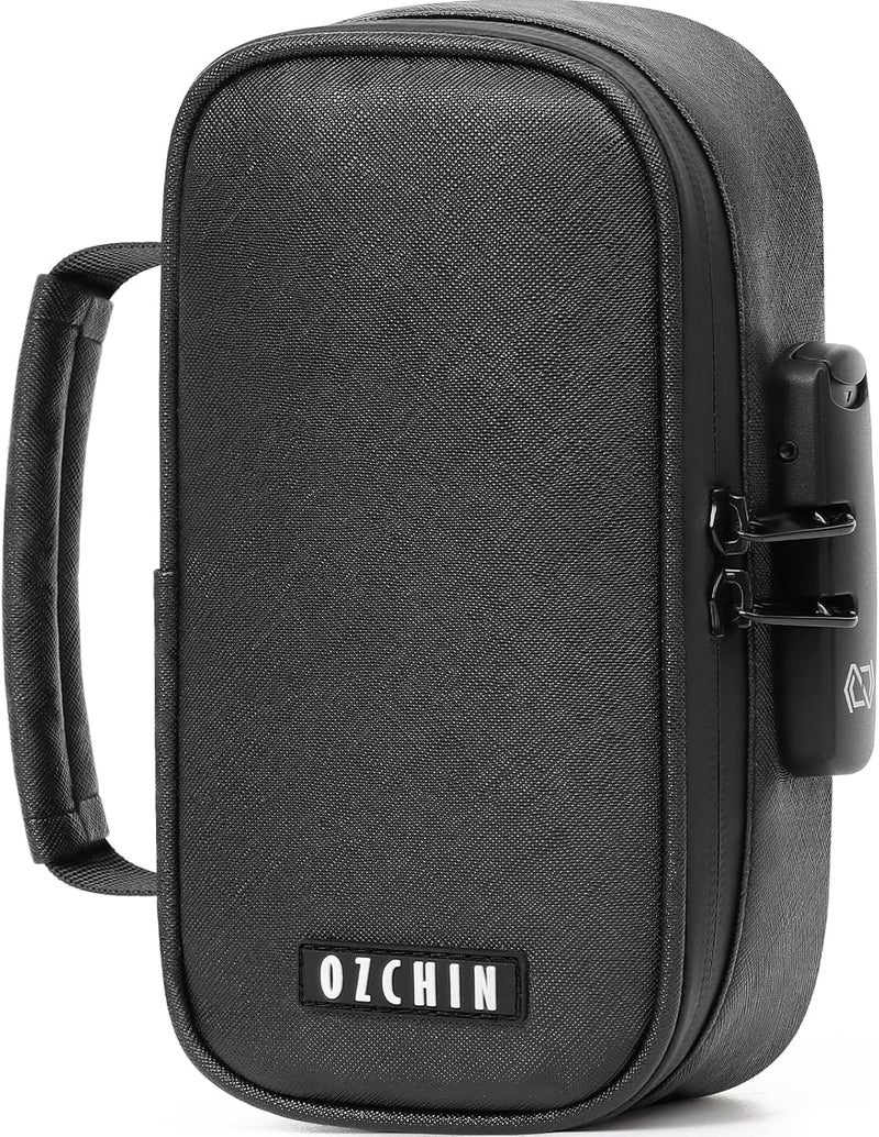 OZCHIN Smell Proof Bag with Combination Lock File Organizer Case Container Medicine Lock Box Odorless Storage Bag Great Gift for Friend Black S